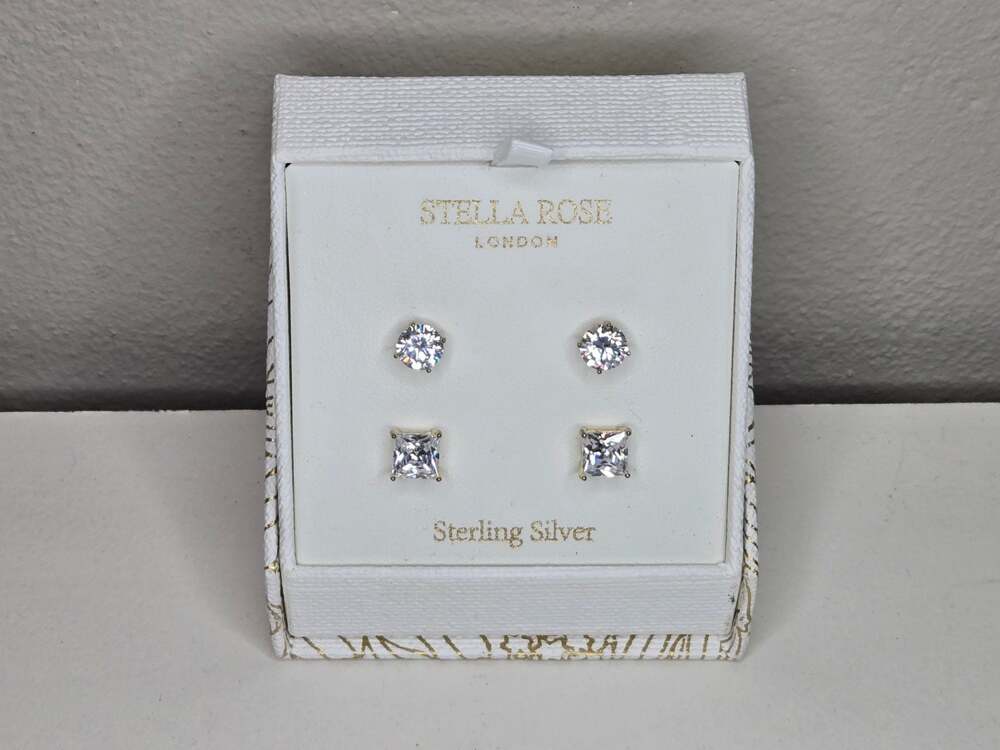 Stella Rose London Sterling Silver 2-Piece Cubic Zirconia Stud Earring Set